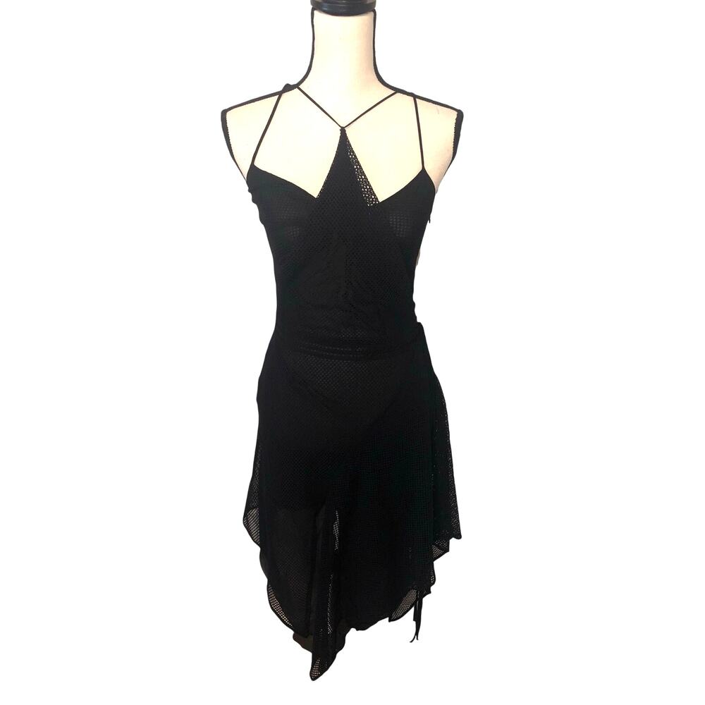 Exte Asymmetrical Halter Dress Size S Black Net Mesh Layered Whimsigoth Fairy